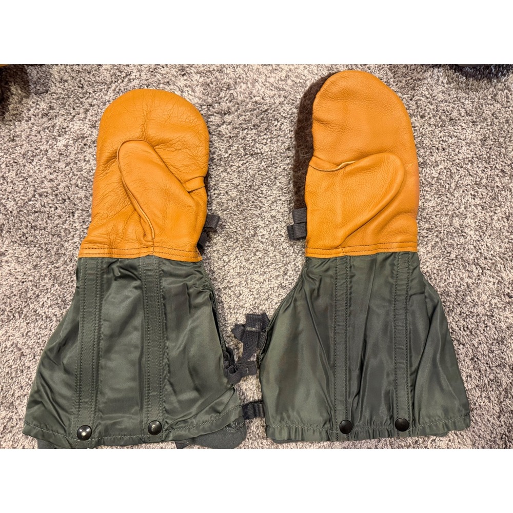 Illinois Glove Co Mitten Set Mens M Green Flyer's MIL-M-6269G Wool Leather Cold